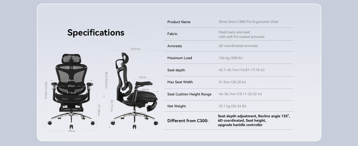 Sihoo DORO-C300-PRO Ergonomic Office Chair with 6D Armrests