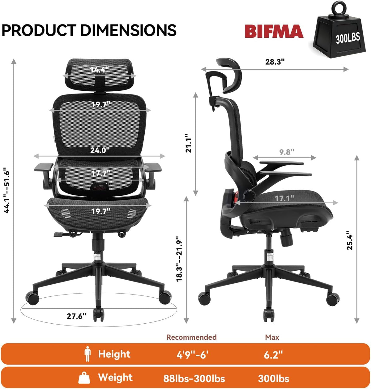 Sihoo B100 Ergonomic Office Chair with 2D Flip-Up Armrests & Premium Wave Mesh