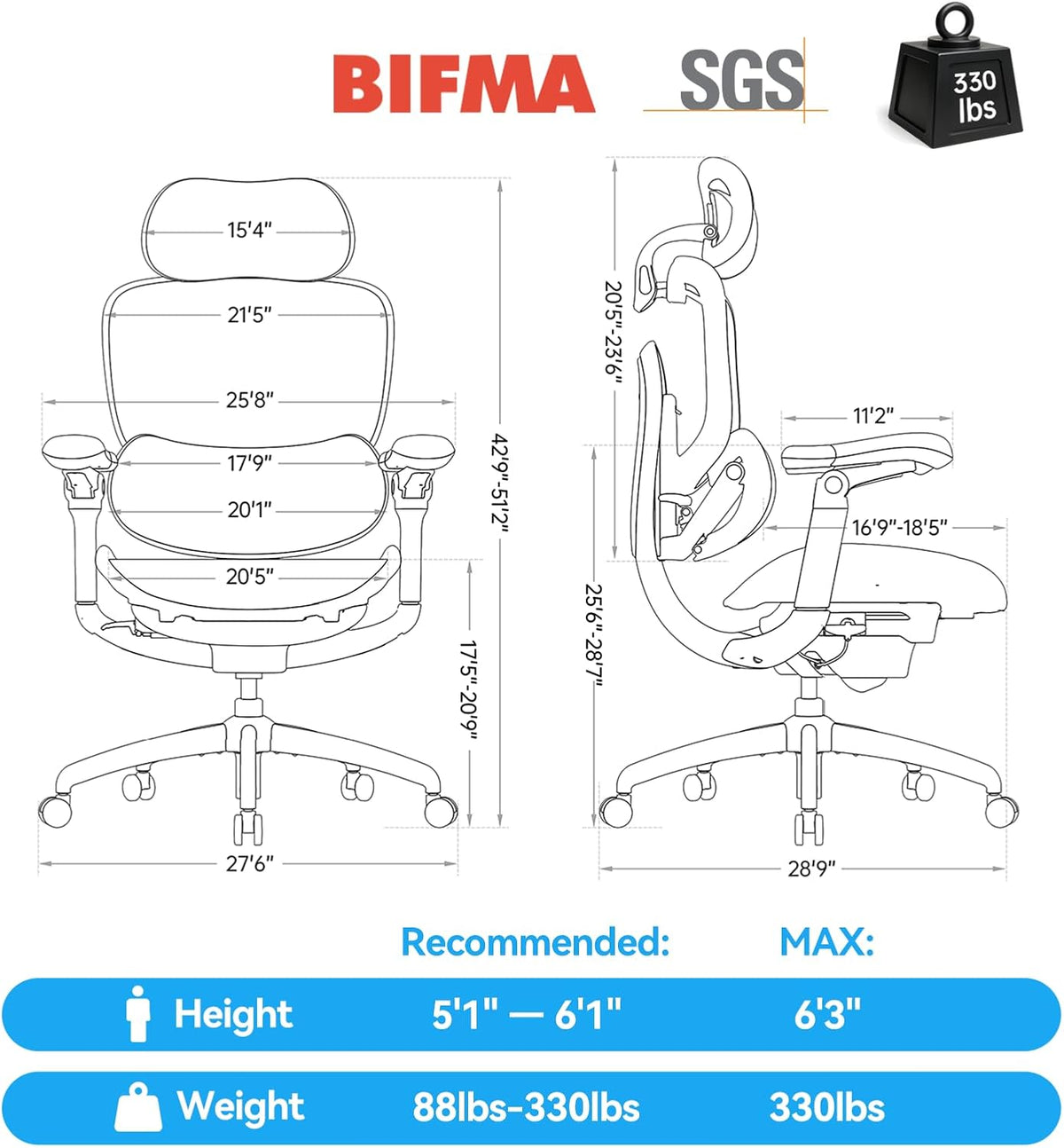 Sihoo C300-Pro-V2-M101 Ergonomic Office Chair with 8D Articulating Armrests