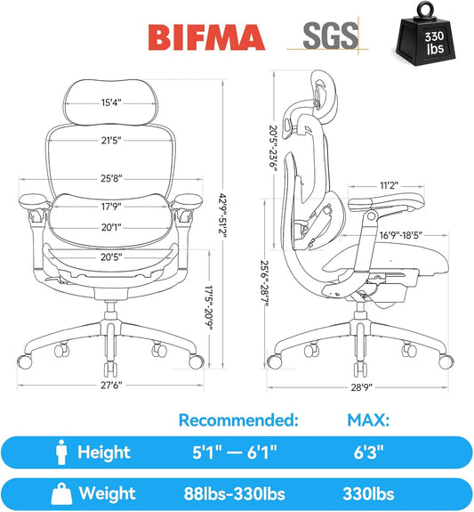 Sihoo C300-Pro-V2-M101 Ergonomic Office Chair with 8D Articulating Armrests